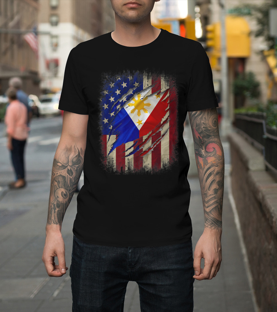 Filipino American Flag With Filipino Blood Inside T-Shirt