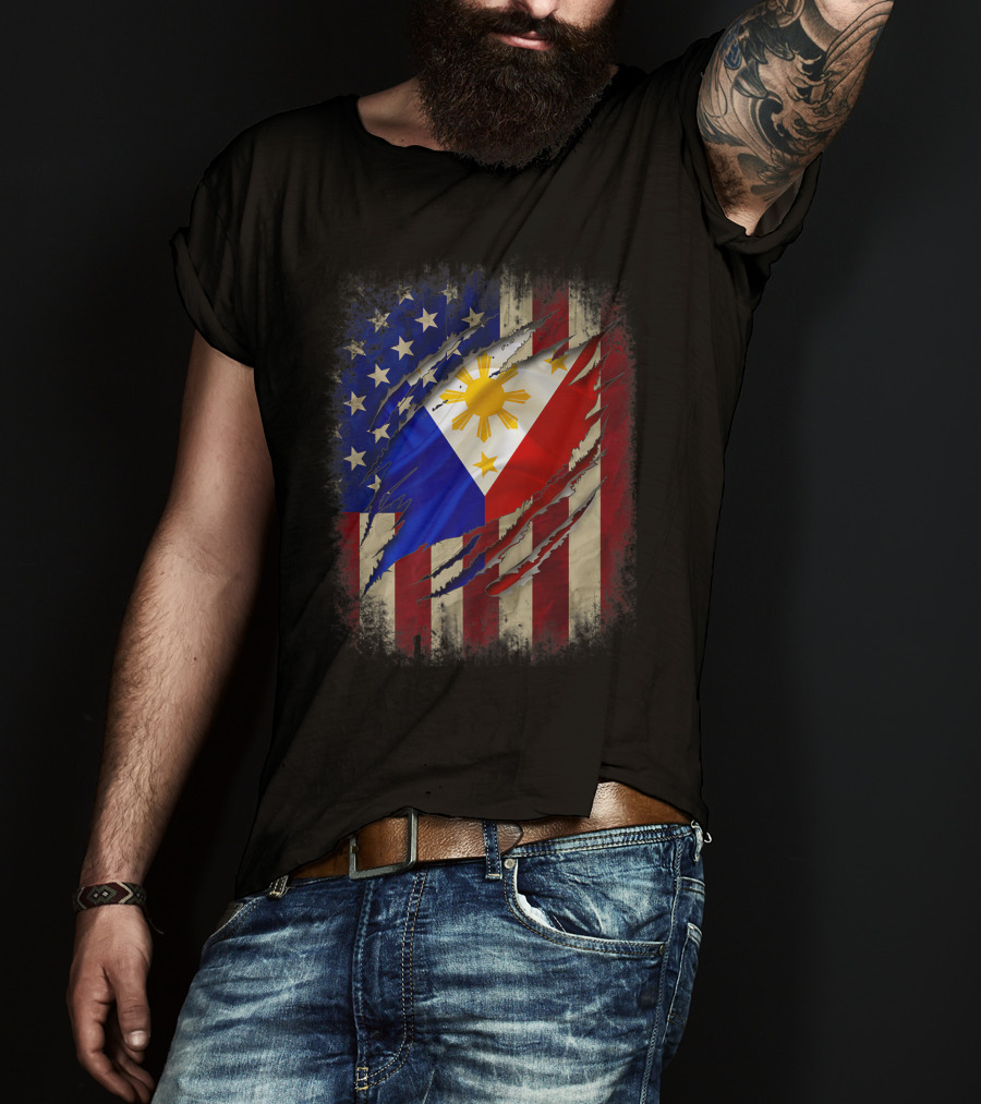 Filipino American Flag With Filipino Blood Inside T-Shirt
