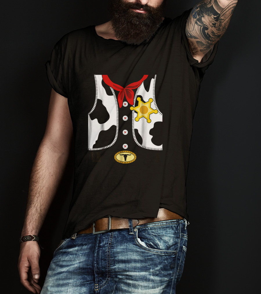 Sheriff Costume Cow Print Vest With Badge And Red Neck Scarf T-Shirt