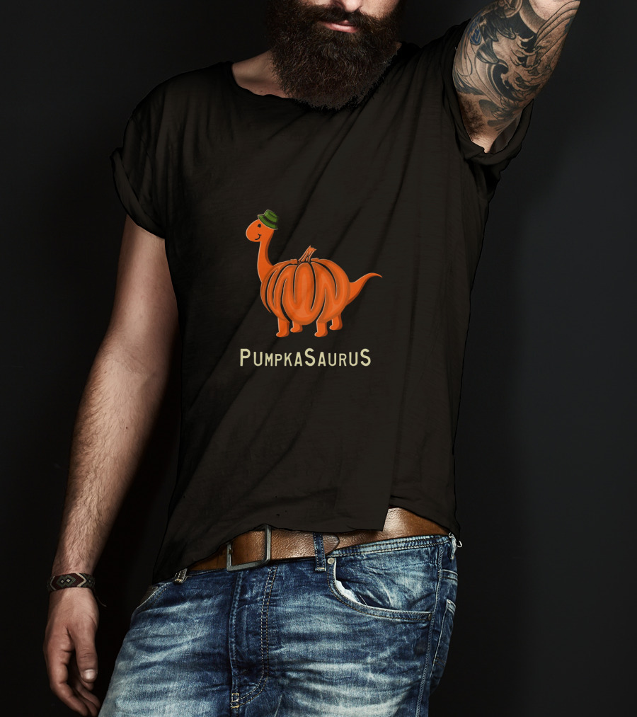 Pumpkasaurus Dinosaur With Green Hat Pumpkin Body T-Shirt