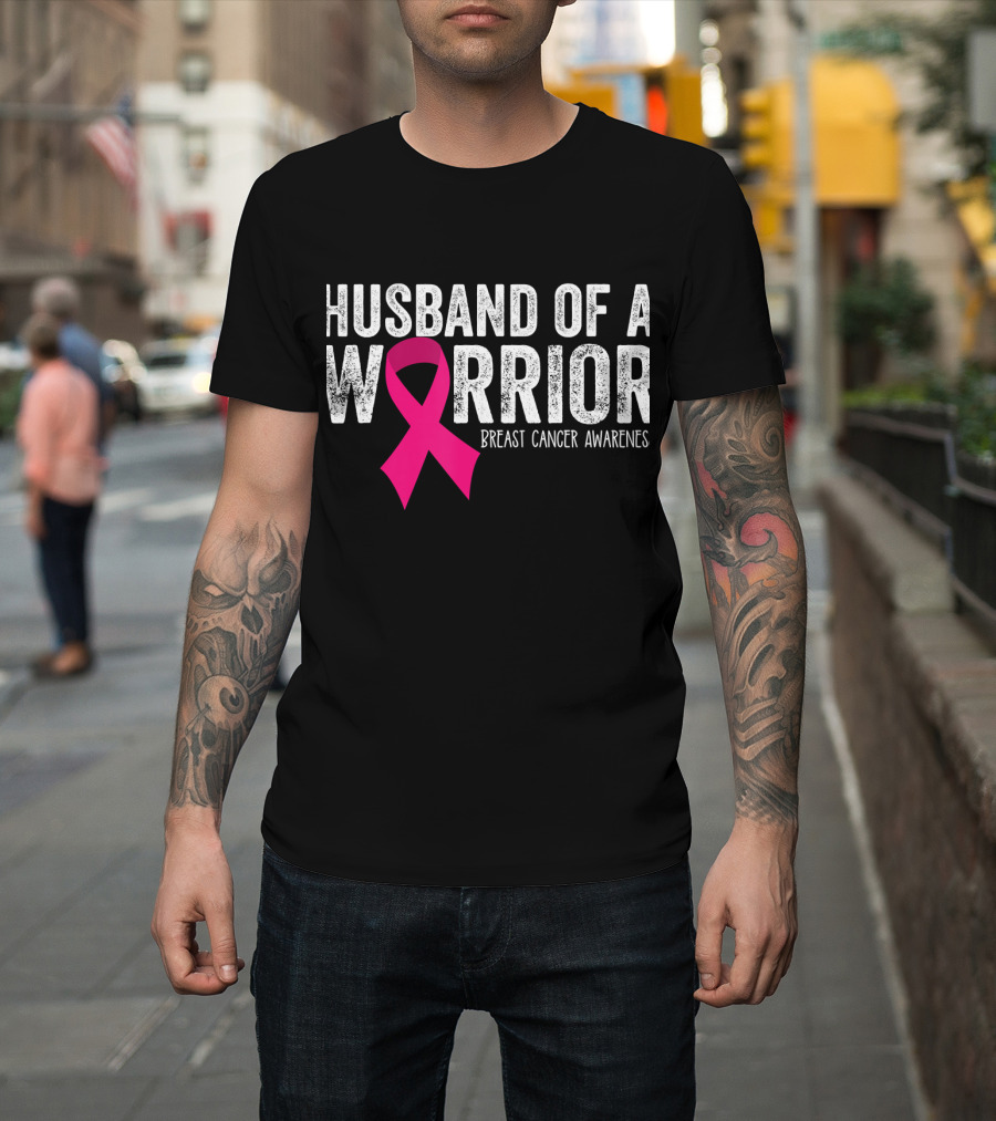 Husband of a Warrior Breast Cancer Awareness Pink T-Shirt