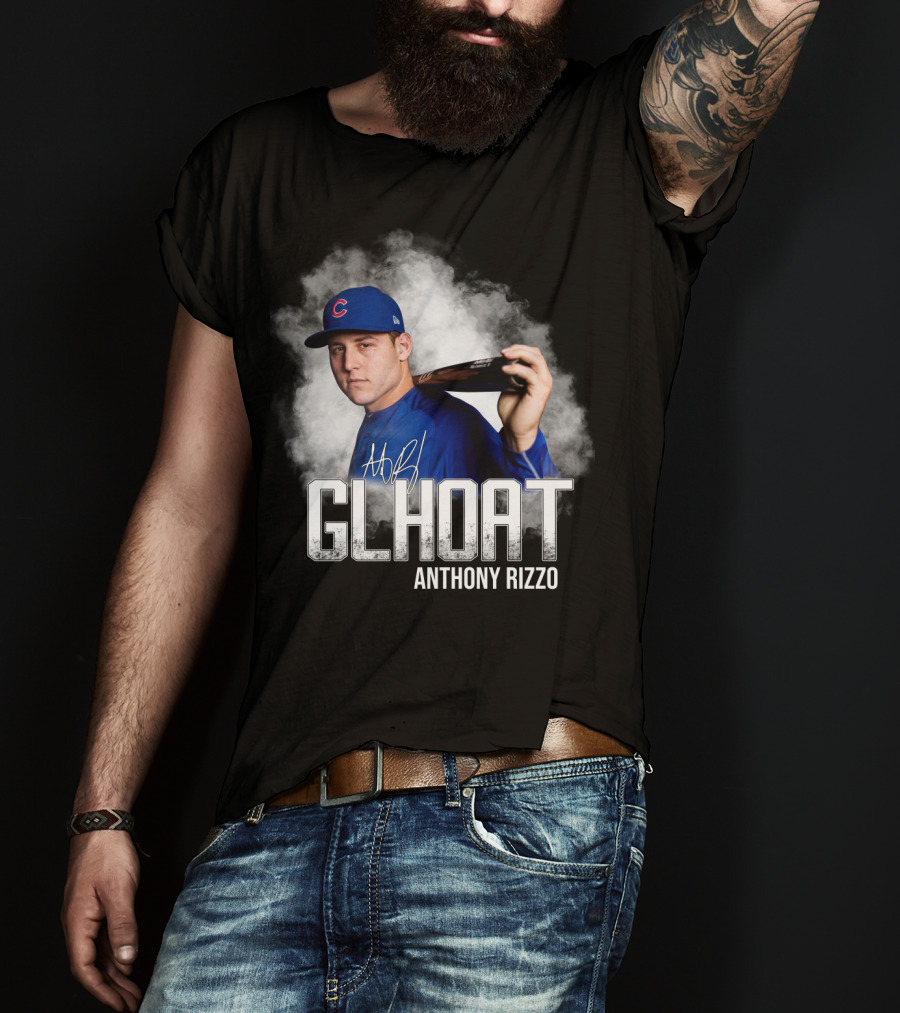 Chicago Cubs Glhoat Anthony Rizzo Signature Blue Smoke Background T-Shirt