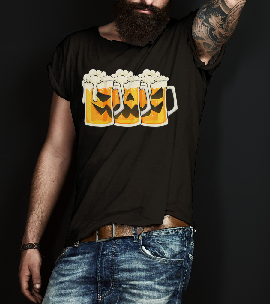 Halloween Jack O Lantern Beer Mug Faces T-Shirt