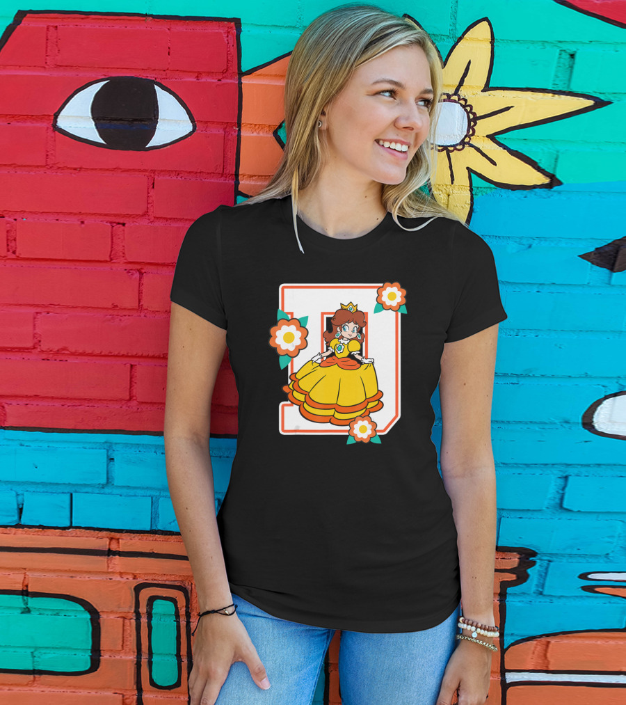 Super Mario Daisy Princess With Flowers And Letter D T-Shirt