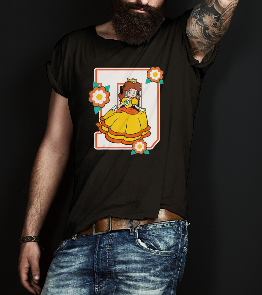 Super Mario Daisy Princess With Flowers And Letter D T-Shirt