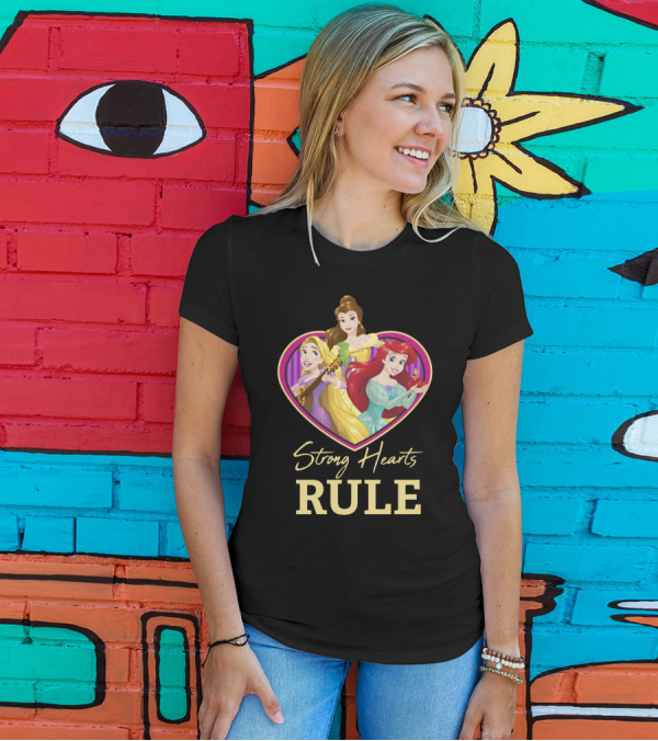 Disney Princess Rapunzel Belle Ariel Strong Hearts Rule T-Shirt