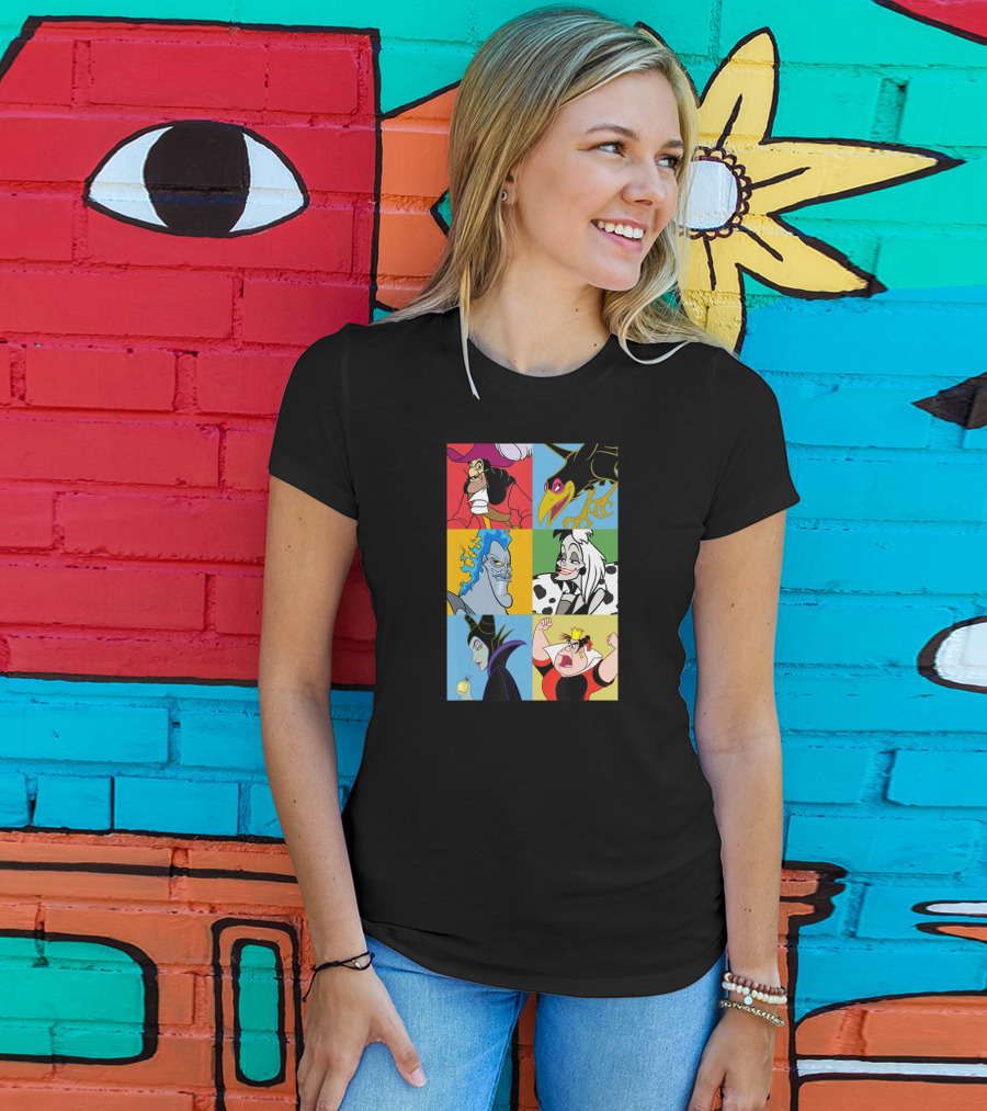 Disney Villains Captain Hook Cruella De Vil Maleficent Hades Queen Of Hearts Diablo Crow T-Shirt