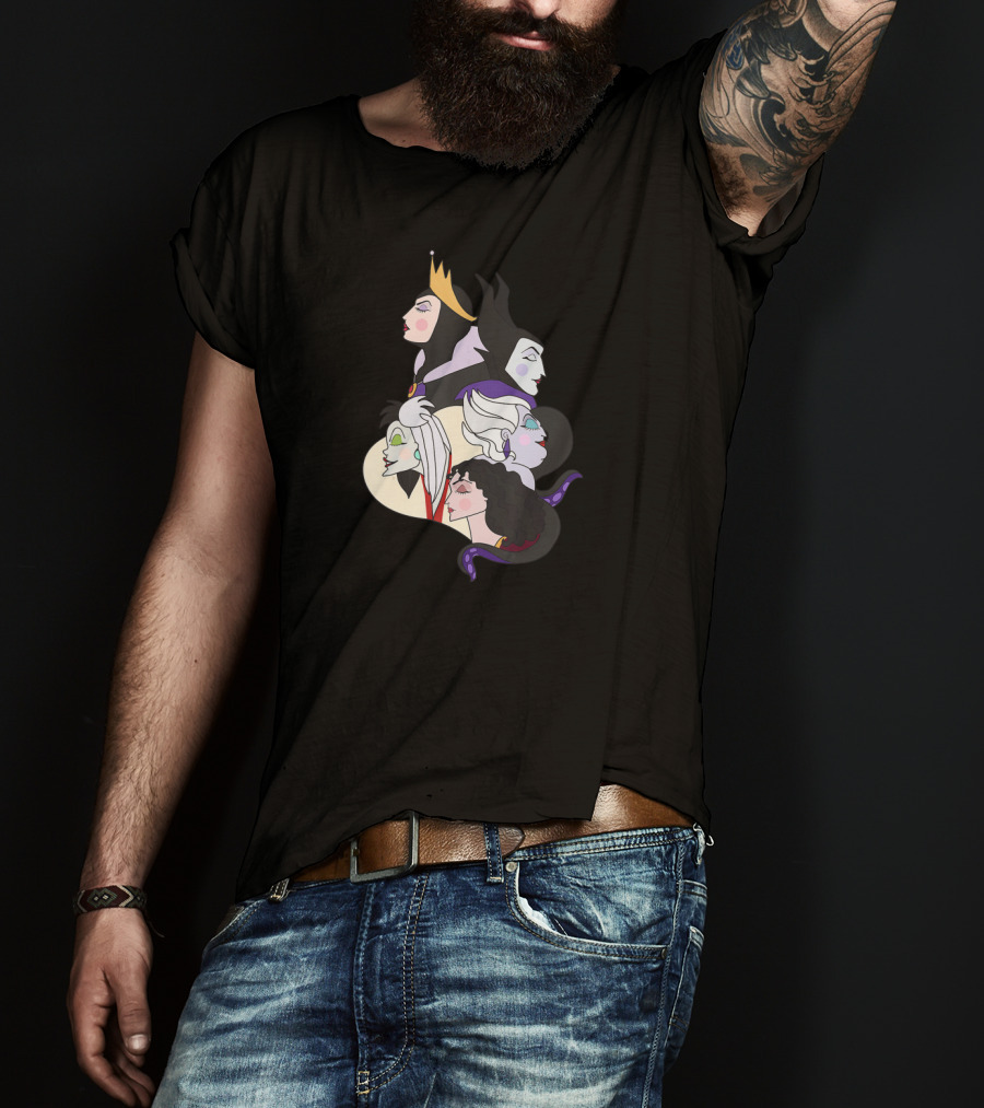 Disney Villains Side Profile Group Shot With Queen And Witch Characters T-Shirt