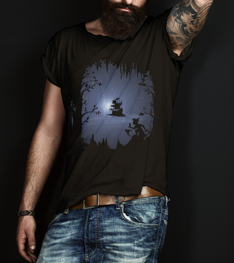 Disney Peter Pan Enchanted Night With Moonlit Pirate Ship T-Shirt