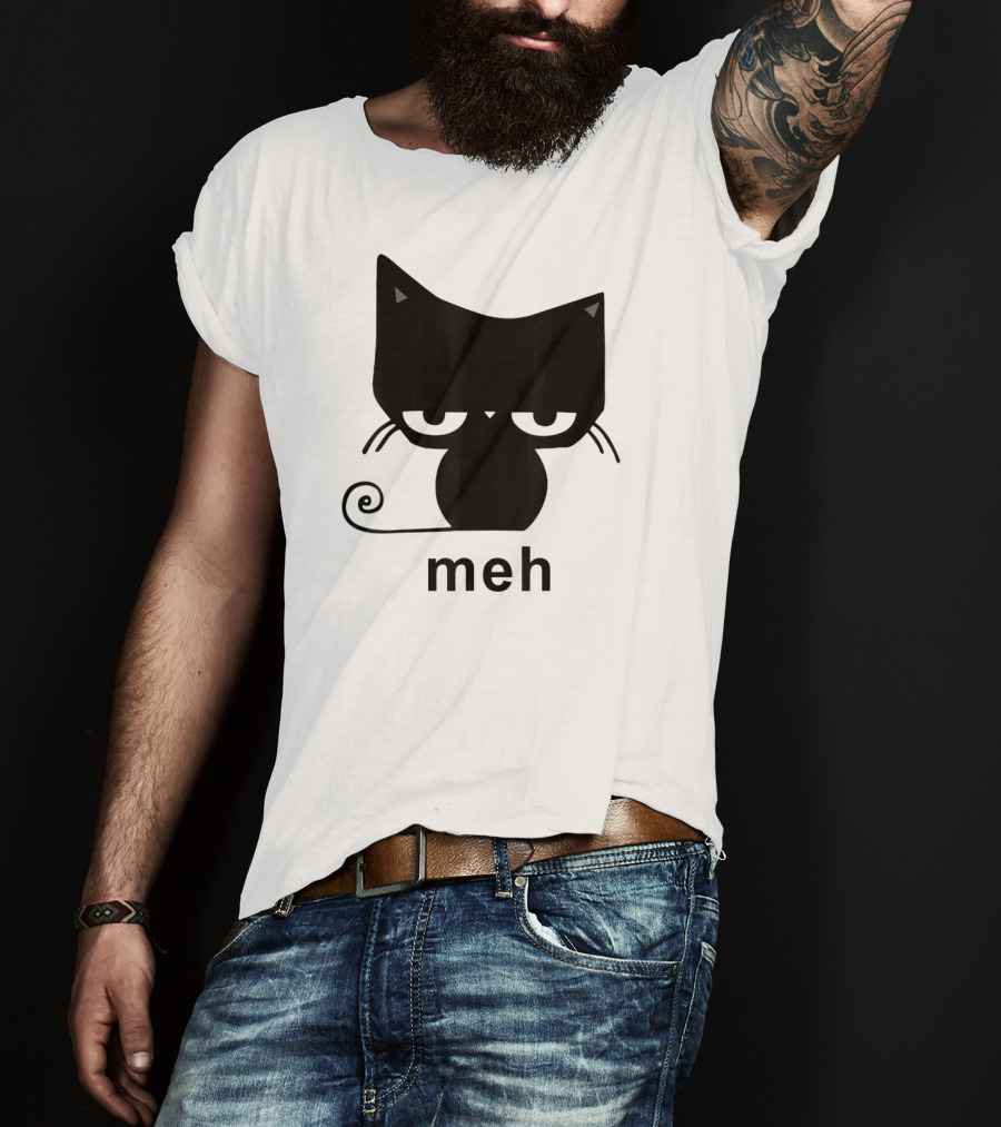 Meh Black Cat Funny For Cat Lovers Lazily Expressive Cat Enthusiast Humor T-Shirt