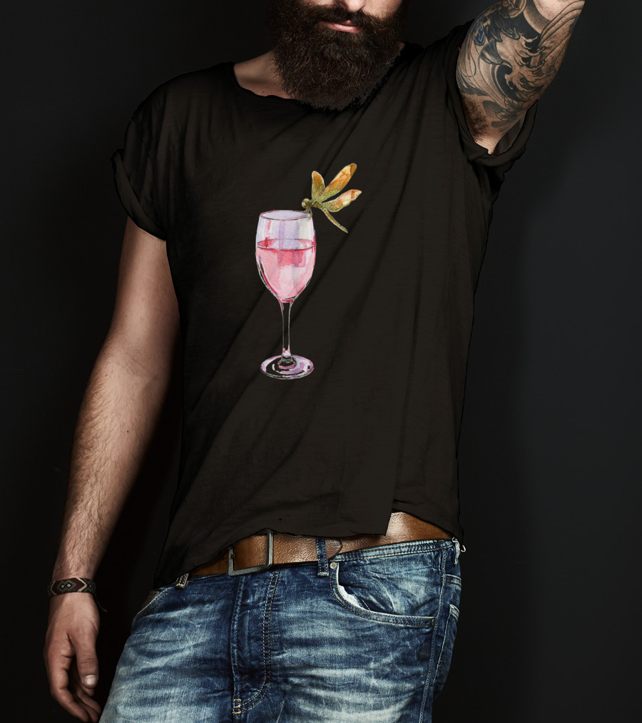 Dragonfly Resting On Wine Glass T-Shirt
