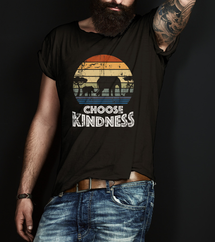 Choose Kindness Vintage Elephant Silhouette In Africa Sunset T-Shirt