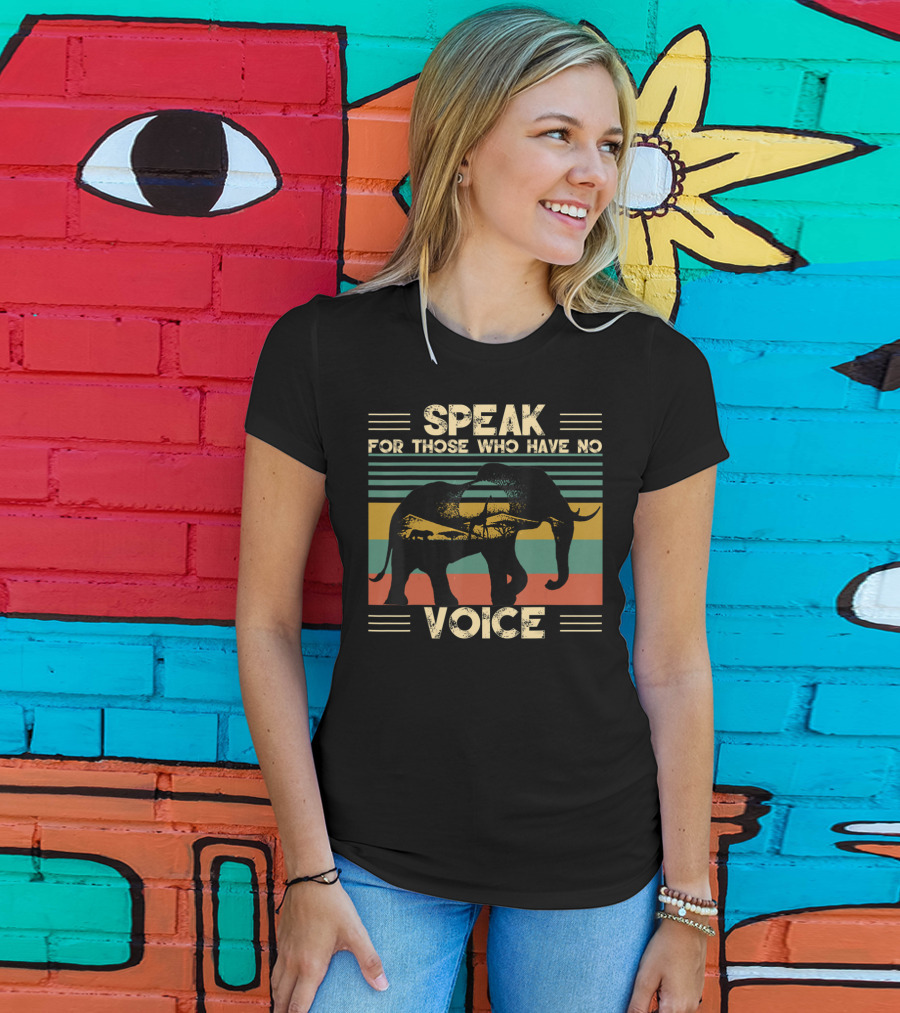 Speak For Those Who Have No Voice Elephant With Striped Sunset Background T-Shirt