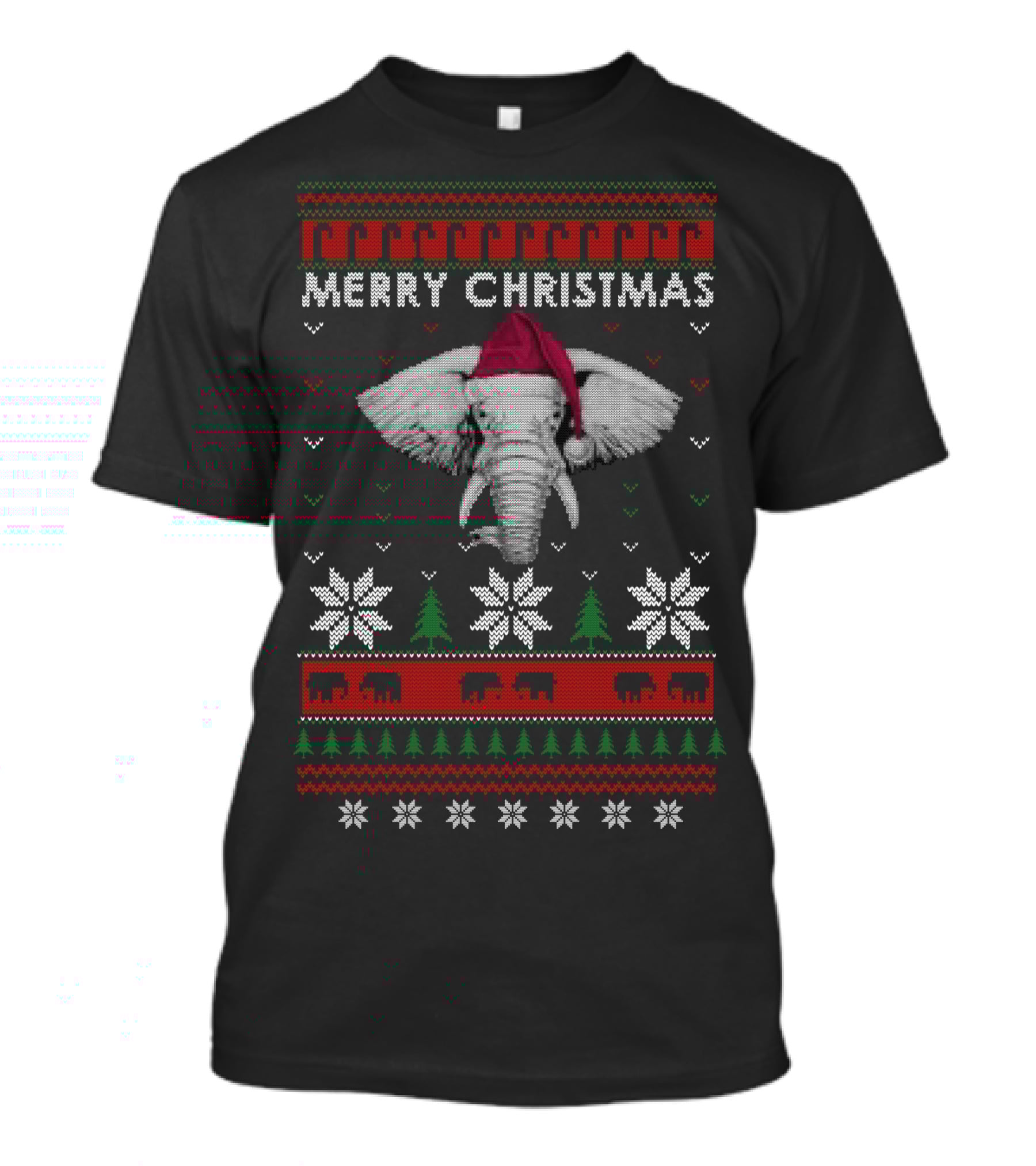 Merry Christmas Elephants Santa Hat Ugly T-Shirt