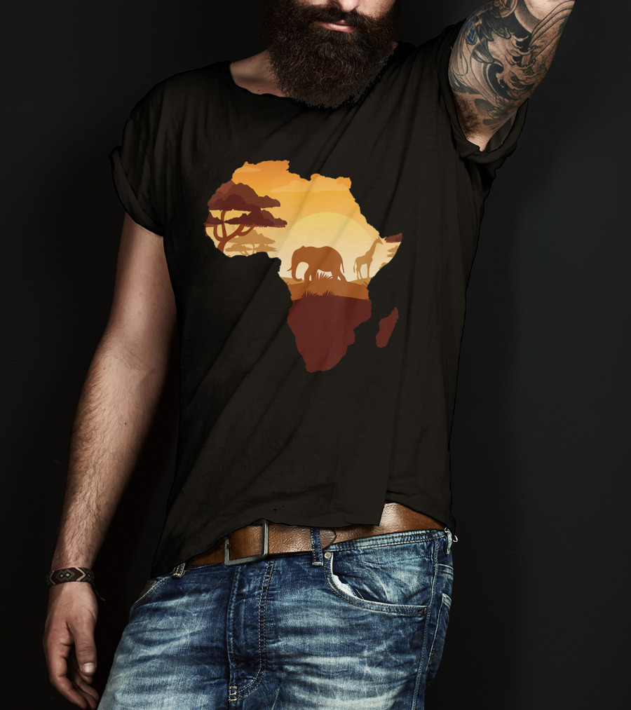 Wildlife Safari Animals Ivory Elephant Africa Silhouette Sunset T-Shirt