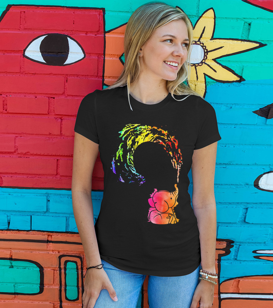 Rainbow Wave Elephant Painting Wall T-Shirt