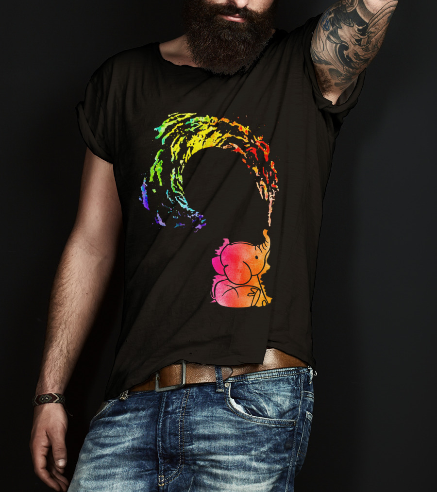 Rainbow Wave Elephant Painting Wall T-Shirt