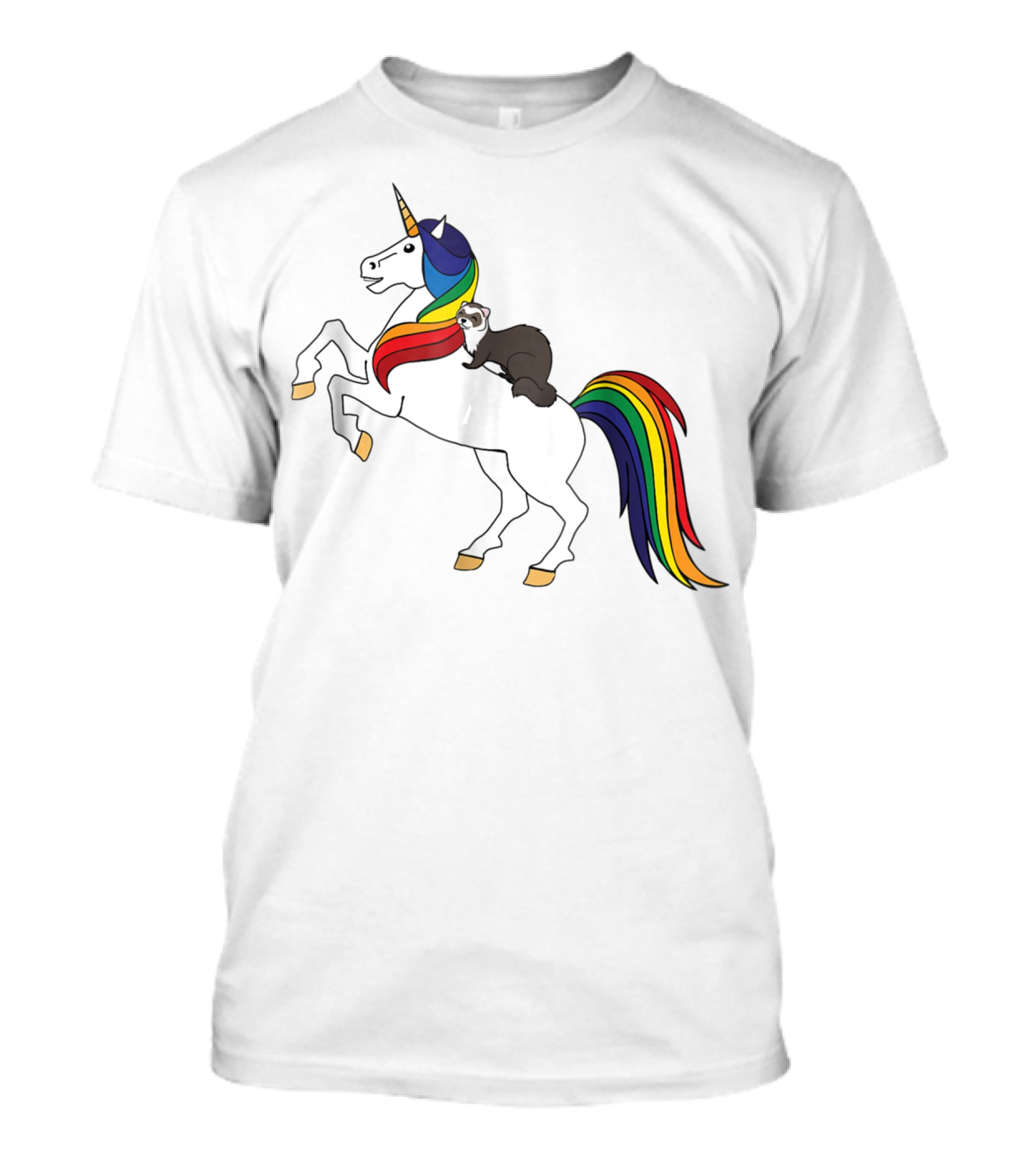 Ferret Riding Rainbow Unicorn T-Shirt