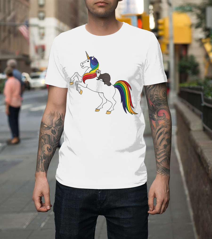 Ferret Riding Rainbow Unicorn T-Shirt