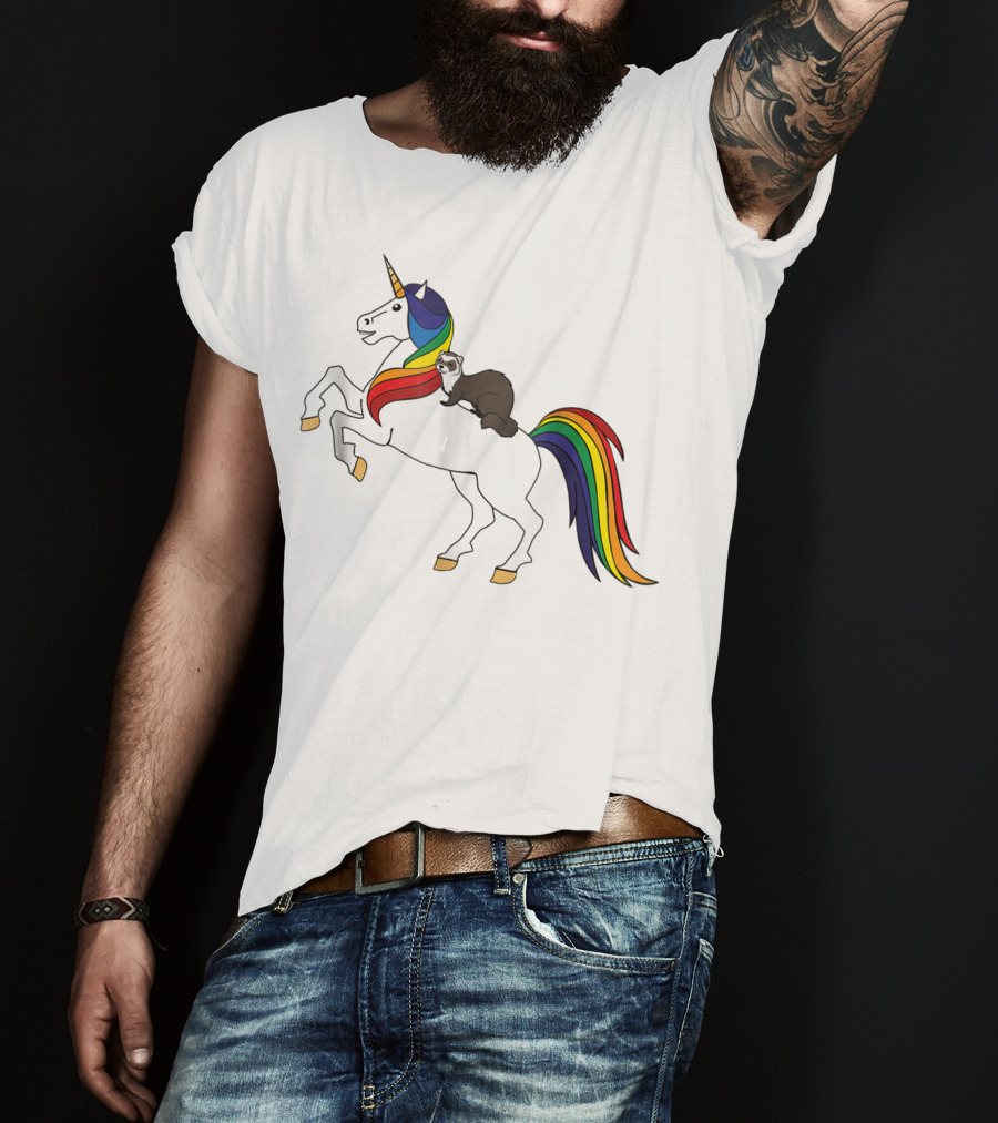 Ferret Riding Rainbow Unicorn T-Shirt