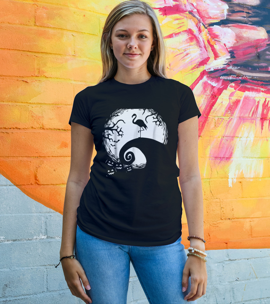 Nightmare Before Christmas Style Flamingo Moon Scene T-Shirt