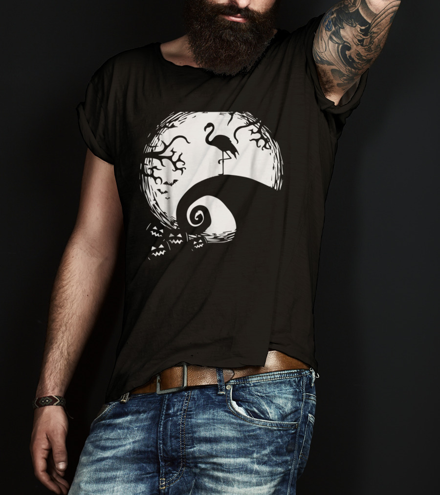 Nightmare Before Christmas Style Flamingo Moon Scene T-Shirt