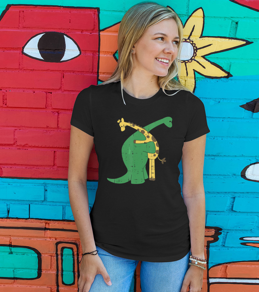 Giraffe Dinosaur Love Hug Safari Animals Dino T-Shirt
