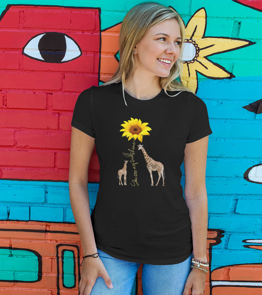 Sunflower You Are My Sunshine Giraffe With Mother And Calf T-Shirt