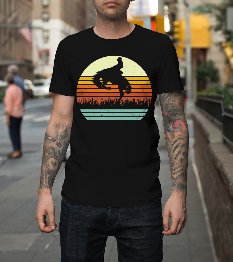 Bucking Bronco Horse Sunset T-Shirt