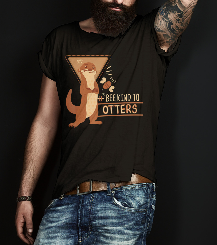 Bee Kind To Otters Otter With Bee And Geometric Background T-Shirt