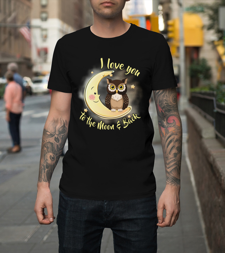 I Love You To The Moon And Back Owl On Smiling Clown Moon With Stars T-Shirt