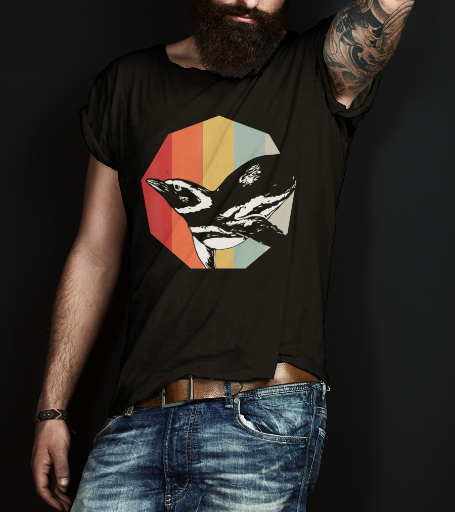 Retro Penguin Vintage Stripes T-Shirt