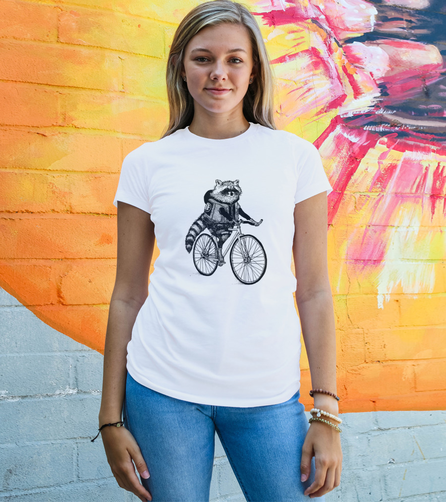 Funny Raccoon Cycling On Bike T-Shirt