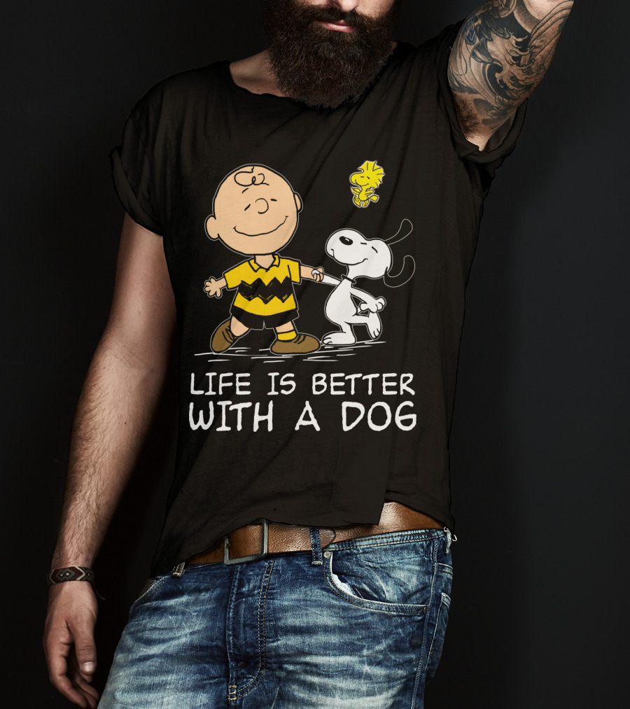 Life Is Better With A Dog Snoopy Charlie Brown Woodstock Peanuts T-Shirt