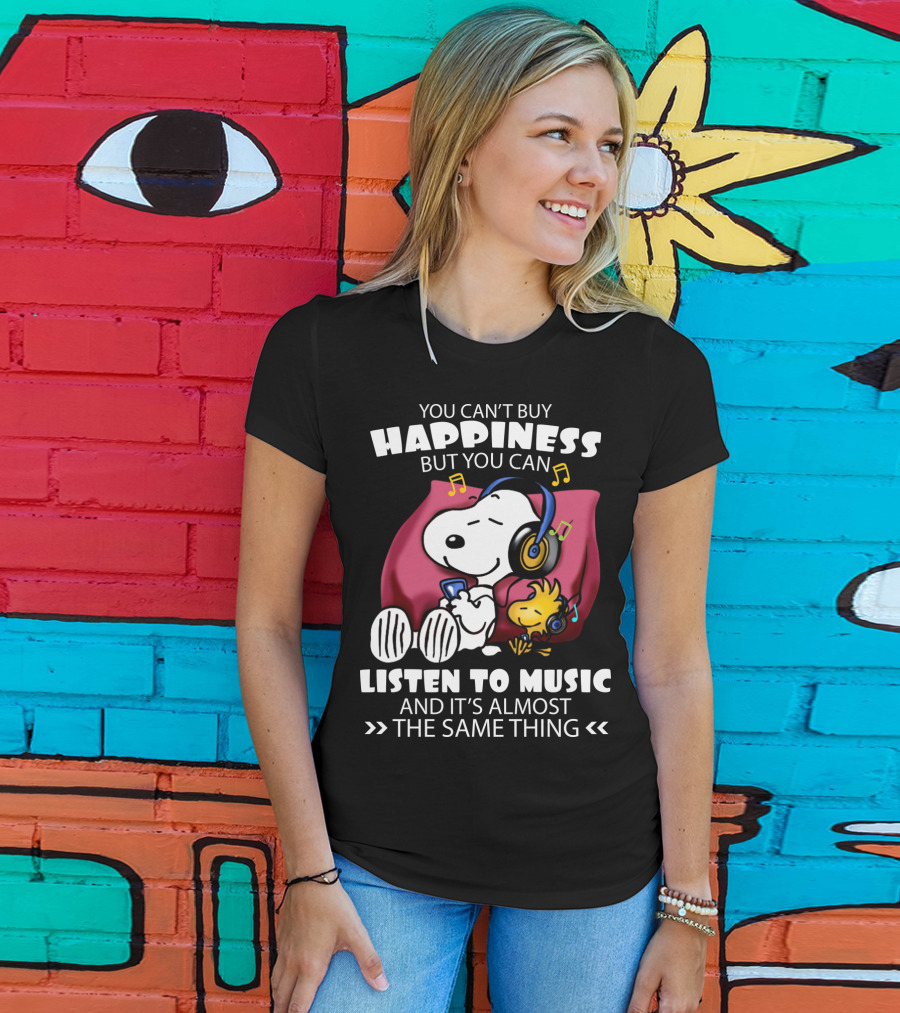 You Can't Buy Happiness But You Can Listen To Music It's Almost The Same Thing Snoopy Woodstock Relaxing Pillow T-Shirt