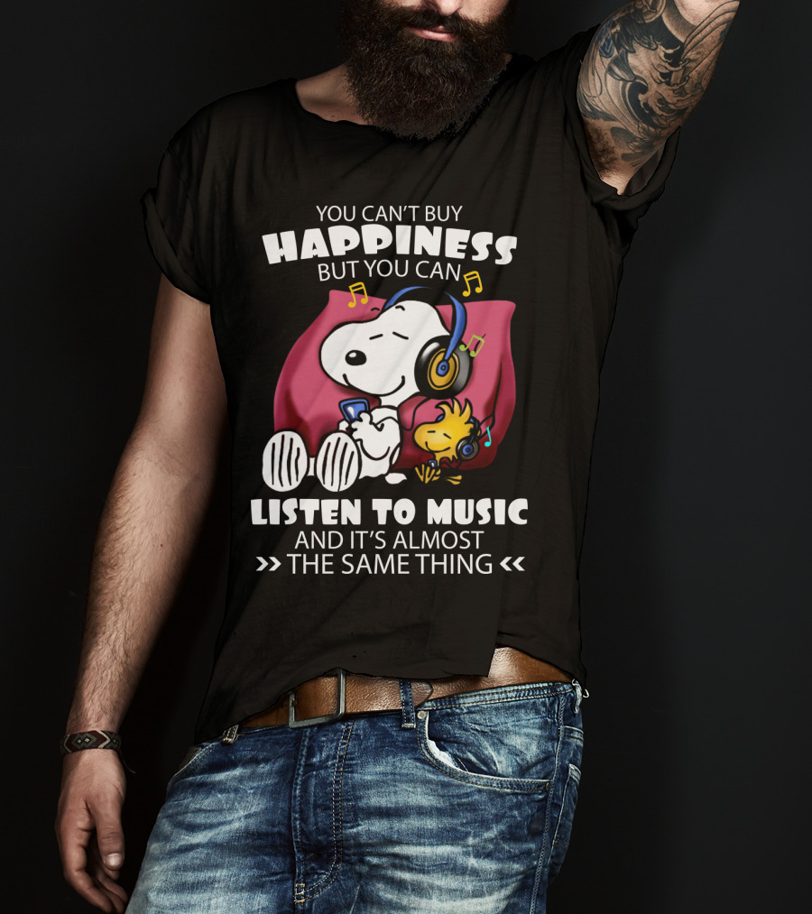 You Can't Buy Happiness But You Can Listen To Music It's Almost The Same Thing Snoopy Woodstock Relaxing Pillow T-Shirt