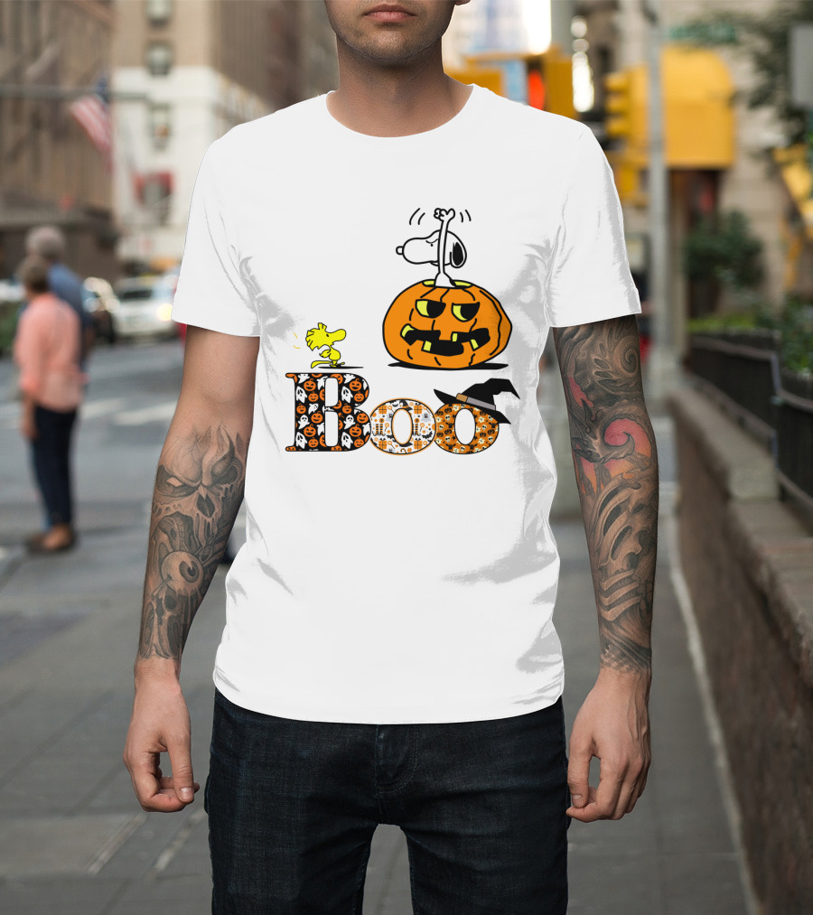Pumpkin Boo Halloween Snoopy Woodstock The Peanuts Movie T-Shirt