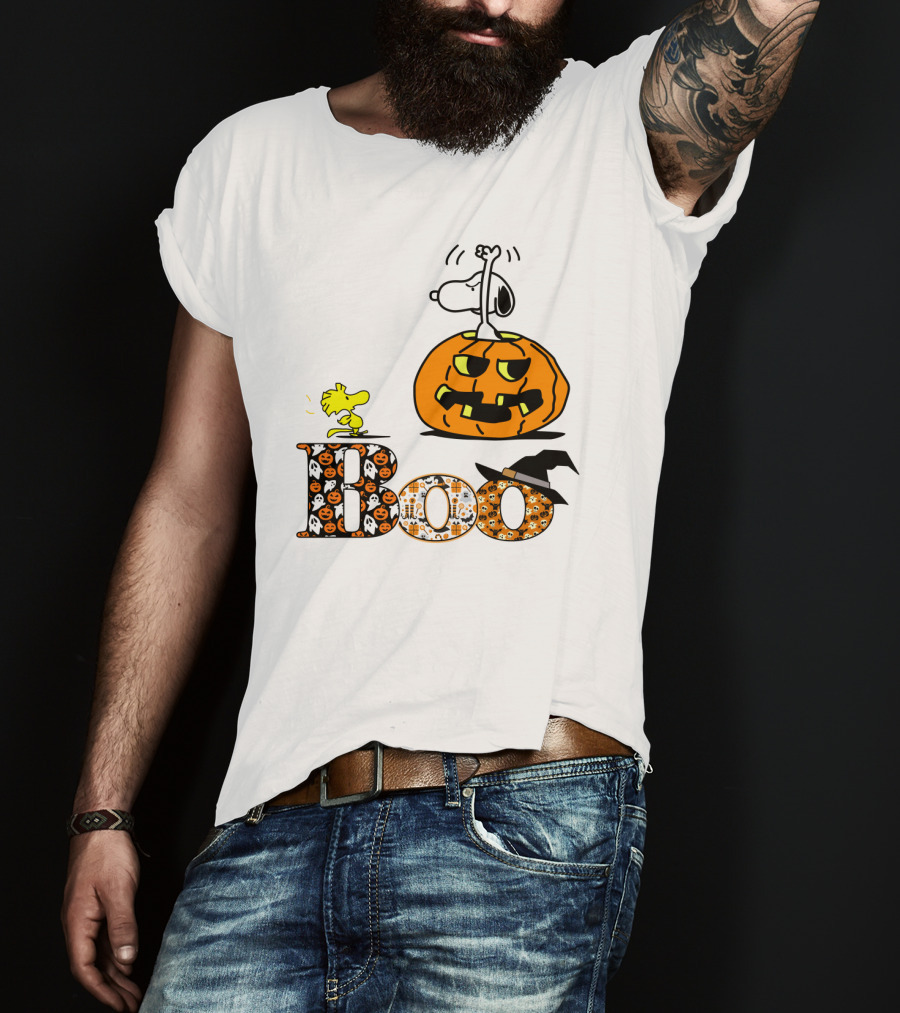 Pumpkin Boo Halloween Snoopy Woodstock The Peanuts Movie T-Shirt