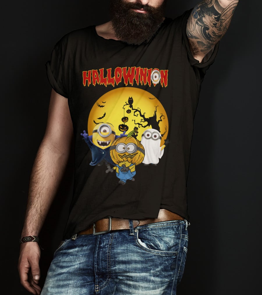 Hallowinion Halloween Minions Despicable Me Moon Bats Pumpkins Ghost Costume T-Shirt
