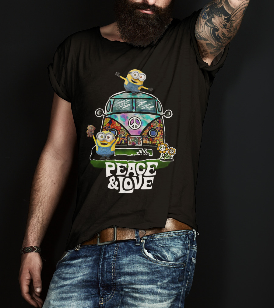 Peace Love Hippie Car Sunflower Minions Despicable Me Peace And Love T-Shirt