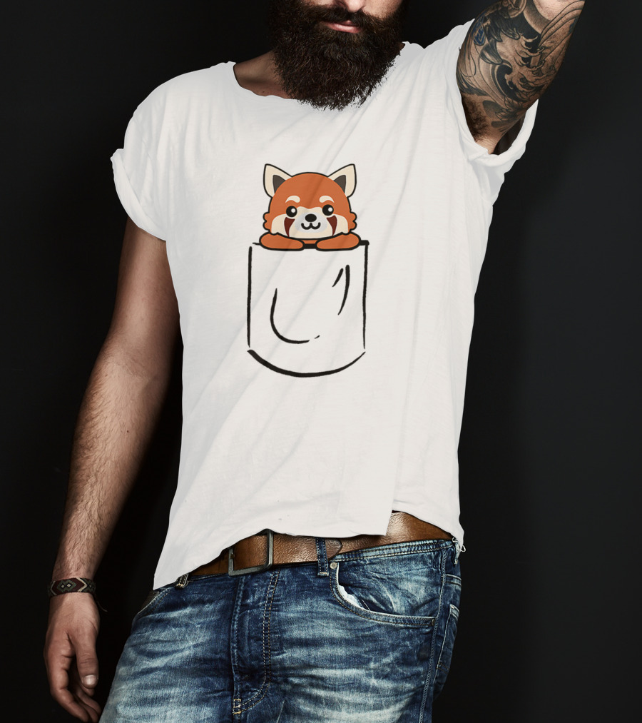 Cute Red Panda Peeking Out Of Pocket T-Shirt