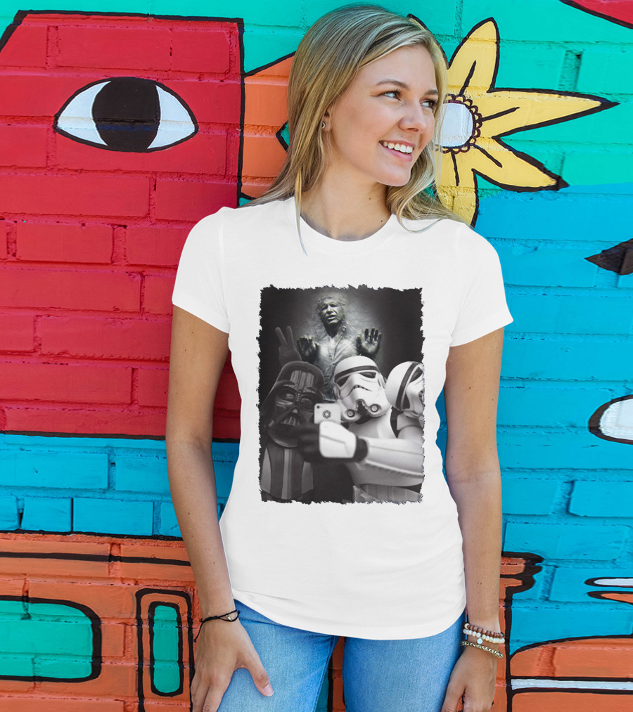 Selfie Together Darth Vader Stormtroopers Han Solo Frozen Star Wars T-Shirt