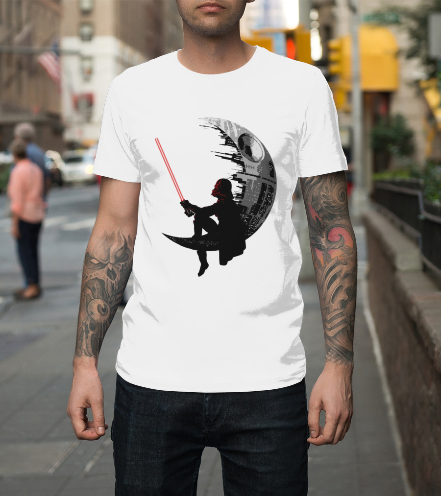 Sitting Darth Vader Death Star Moon Silhouette Star Wars T-Shirt