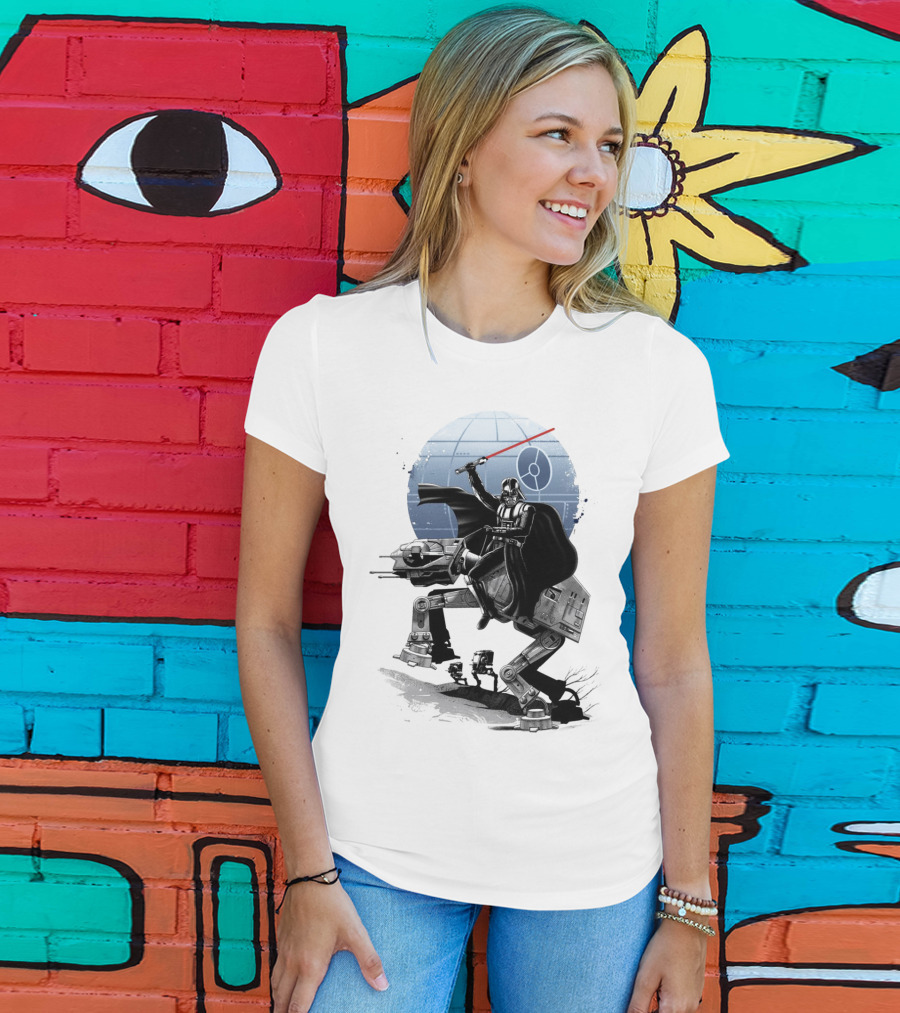 To The War Sumie Japanese Style Darth Vader On AT-AT Star Wars Death Star Background T-Shirt