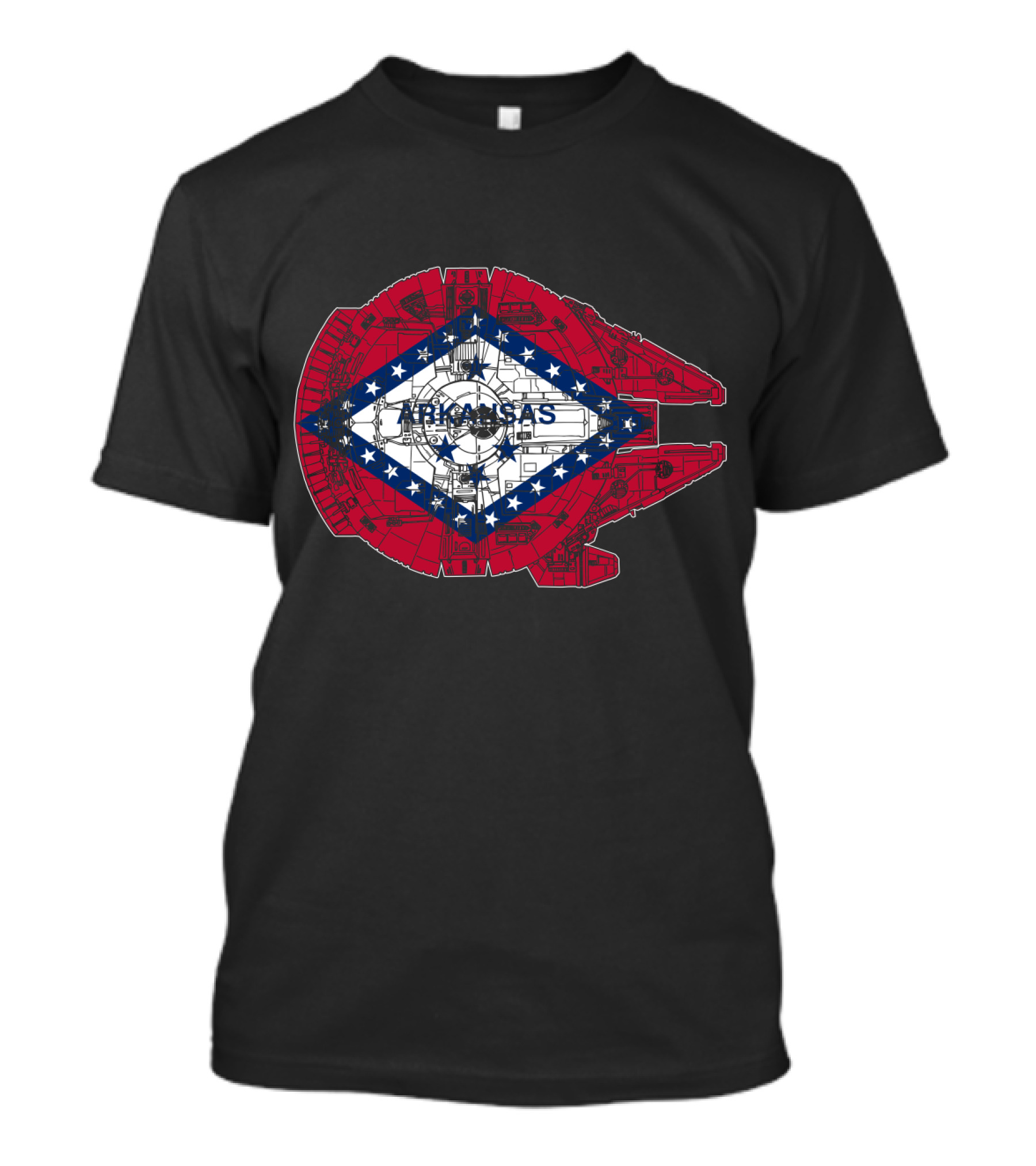 Arkansas Flag Overlaid On Millennium Falcon T-Shirt
