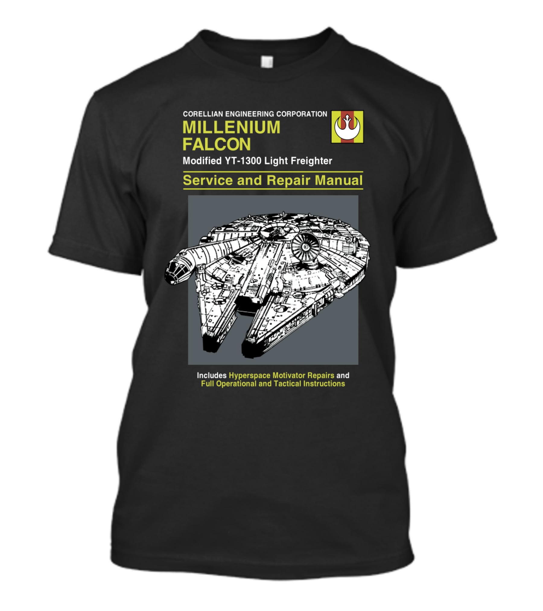 Corellian Engineering Corporation Millennium Falcon Modified YT-1300 Light Freighter Service And Repair Manual Star Wars T-Shirt