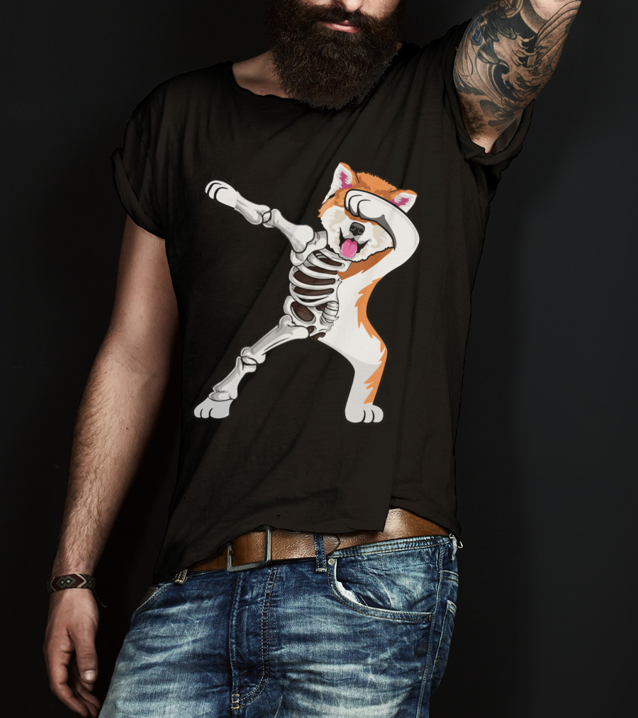 Akita Dog Skeleton Dabbing Halloween T-Shirt