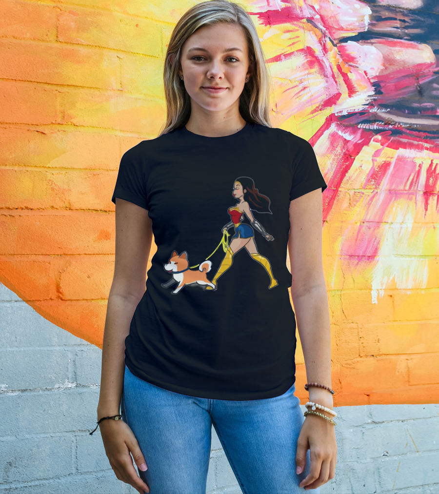 Walk With Akita Woman In Wonder T-Shirt