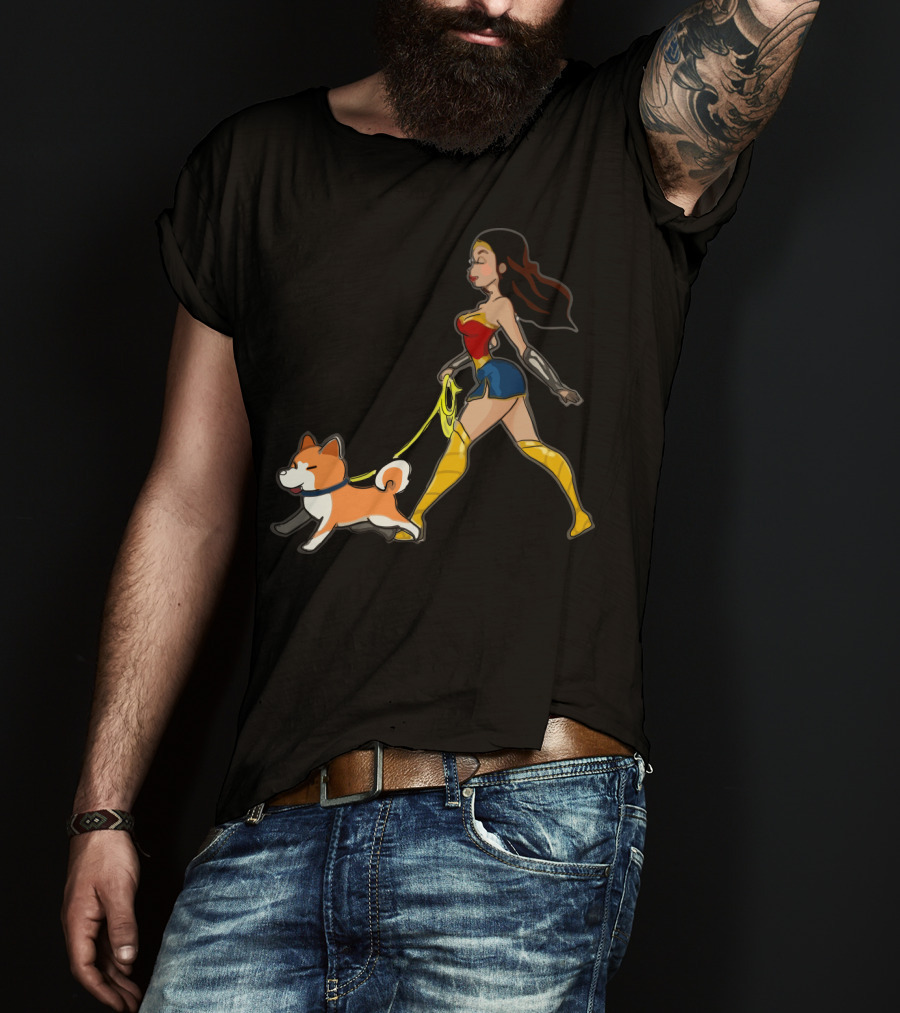 Walk With Akita Woman In Wonder T-Shirt