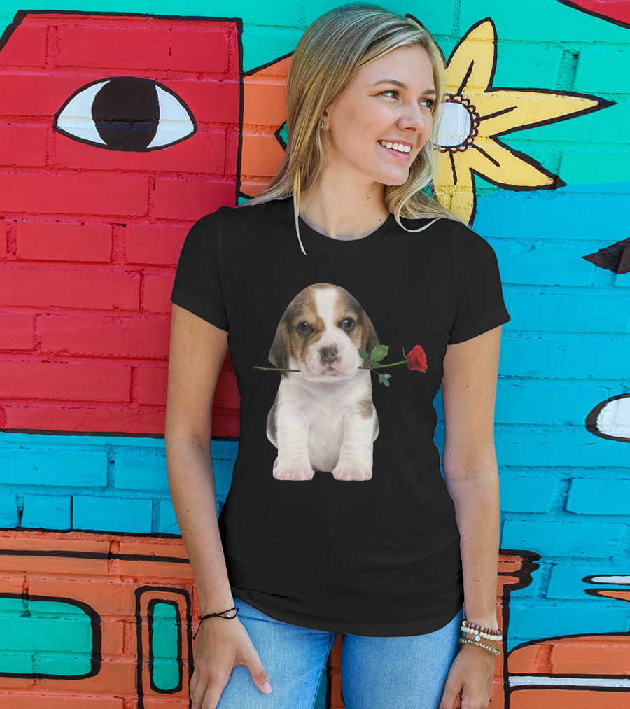 Beagle Puppy With Red Rose T-Shirt